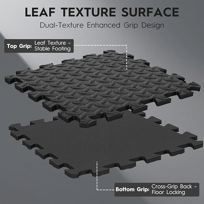 18 Tiles Puzzle Exercise Mat, EVA Interlocking Foam Floor Tiles, Non-Slip, Protective, Water-Resistant Flooring for Home Gym & Workout Equipment, 12.6" x 12.6" x 0.4", 18 Sq Ft