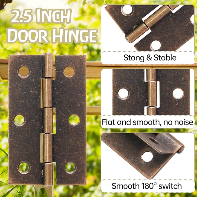 Murtenze 6 Pack 2.5 Inch Door Hinge Cabinet Hinge,Copper Butt Hinges Ball Bearing Window Outdoor Hinges with Mounting Screws