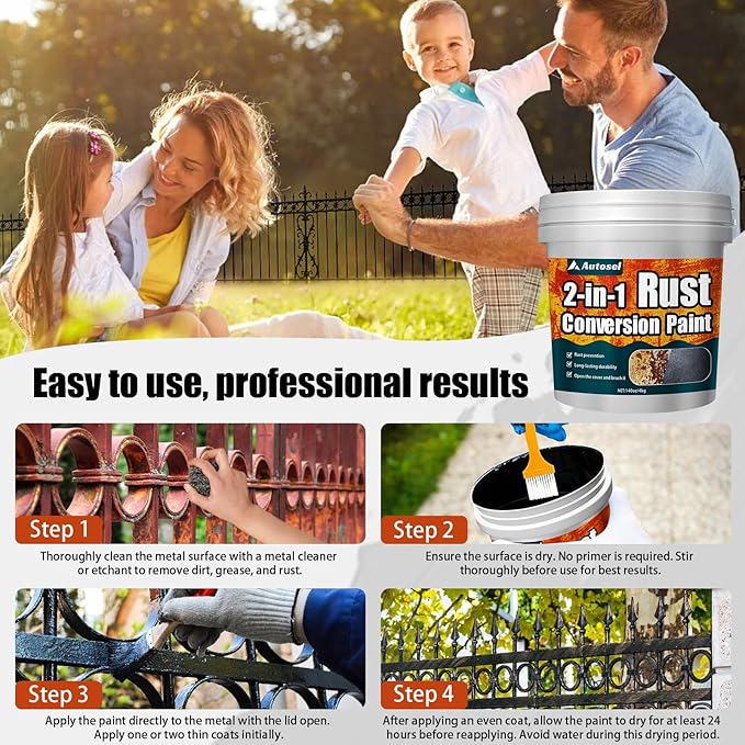 Ultra 2-in-1 Rust Converter & Metal Paint, 140 oz Rust Reformer & Metal Primer, rust remover for metal, Stops Rust & Corrosion, rust inhibitor for Automotive, Marine, Tools & Steel Surfaces – Black