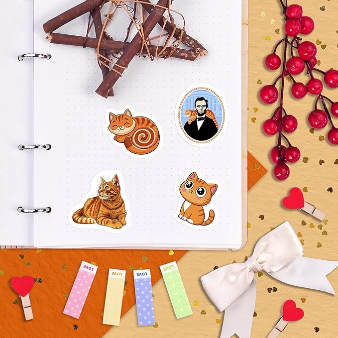 100Pcs Orange Cat Stickers for Water - Orange Cat Psrty Favors & Decorations - Pet Stickers - Gift for Women & Men