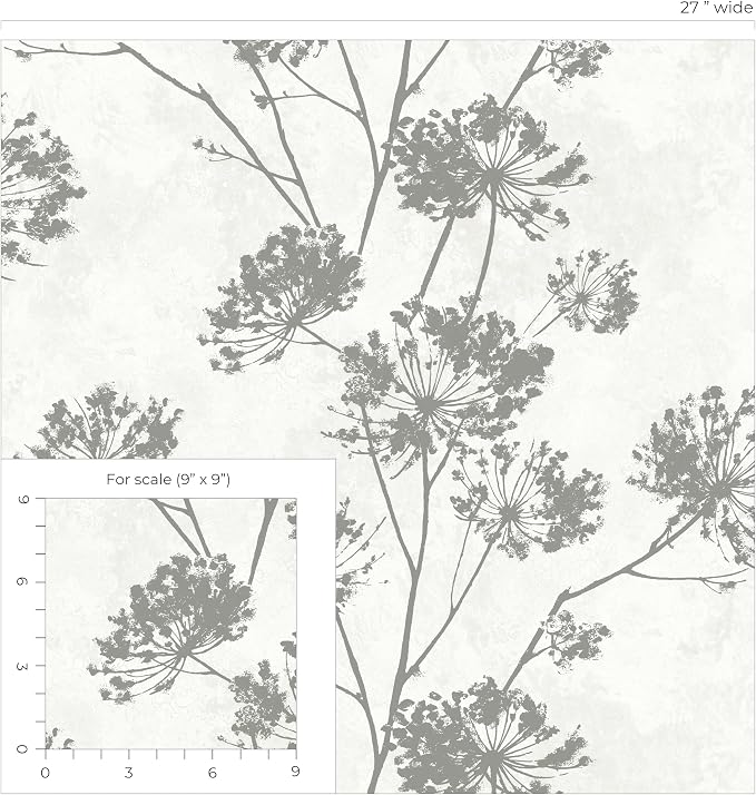 NextWall Harry & Grace Dandelion Floral Peel and Stick Wallpaper (Metallic Silver)