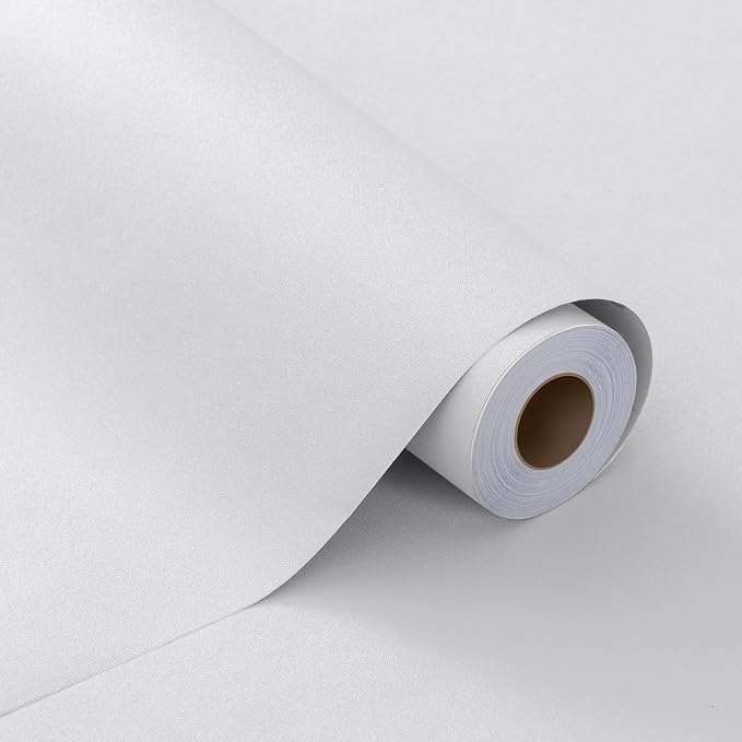 FUKU MON White Wallpaper Peel and Stick, Matte White Contact Paper Textured Self Adhesive Wallpaper Roll, Removable Thick Vinyl Wrap for Cabinets, Walls, Bedroom, Furniture Decor, 24" x 394"