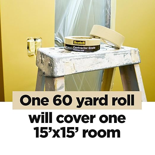 3M Scotch Contractor Grade Masking Tape – 0.94" x 60 yds – Tan – 4 Contractor Packs of 9 Rolls Each – Durable Vinyl Tape for Versatile Indoor and Outdoor Use