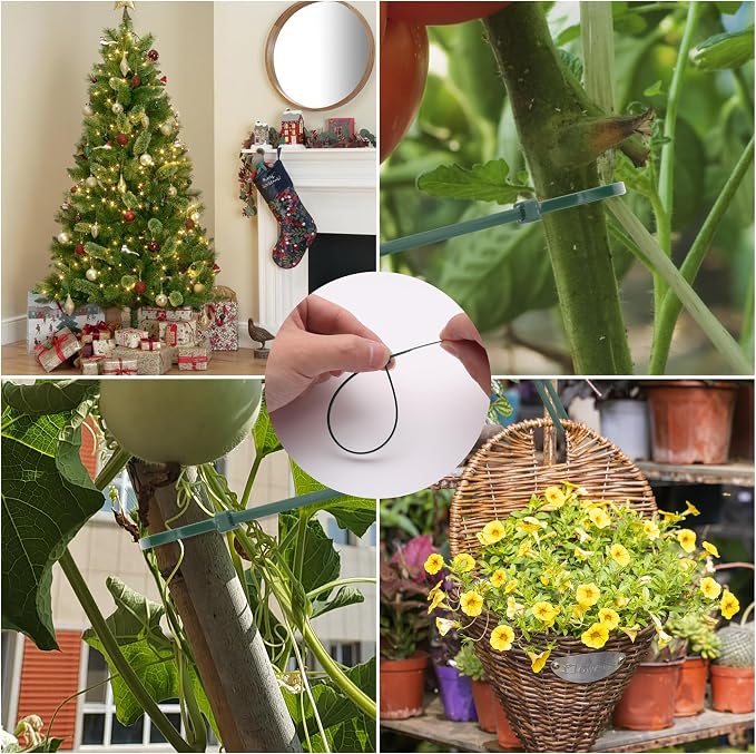 Green Zip Ties, Zip Ties Assorted Sizes 4/6/8/12 inch, 200 Pack, 18-50 lb Tensile Strength, Zipties, Green Cable Ties for Christmas, Garden, Plants, Floral Arrangements by Glufirm