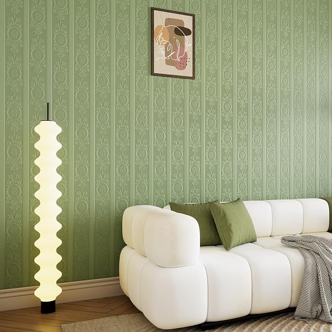 Green 3D Embossed Textured Peel Stick Wallpaper 17.3"x1200" | Removable Renter Friendly Contact Paper, Waterproof Self Adhesive Wallpaper for Bedroom, Bathroom, Decor,144 sq.