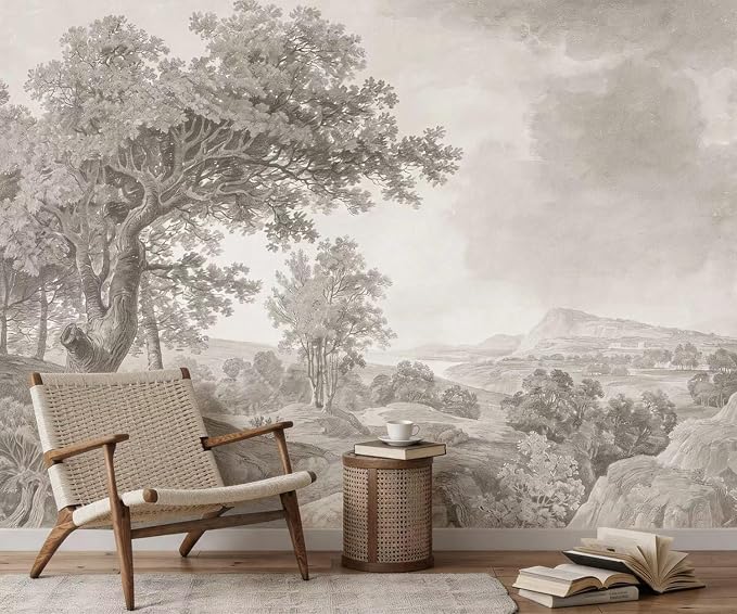 YQWDMX - Beige Forest Peel and Stick Wallpaper Jungle Self-Adhesive Mural for Bedroom ZY16 XL