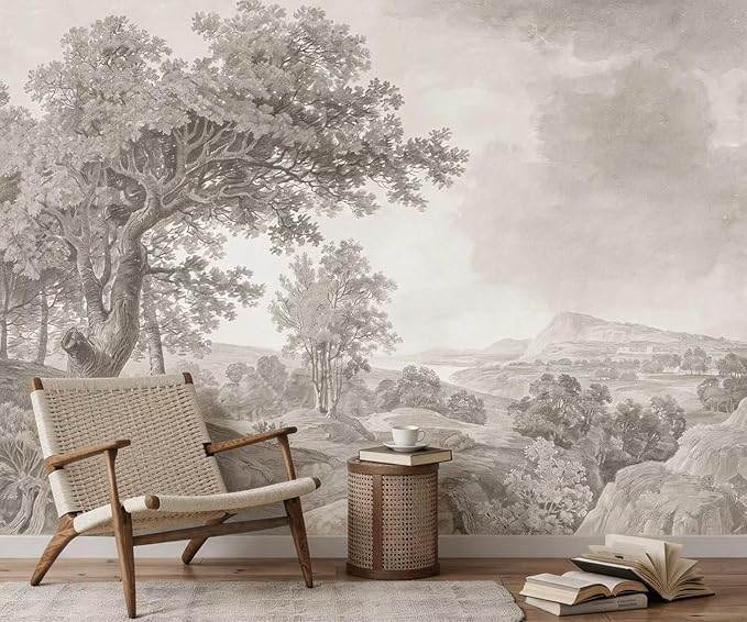 YQWDMX - Beige Forest Peel and Stick Wallpaper Jungle Self-Adhesive Mural for Bedroom ZY16 L
