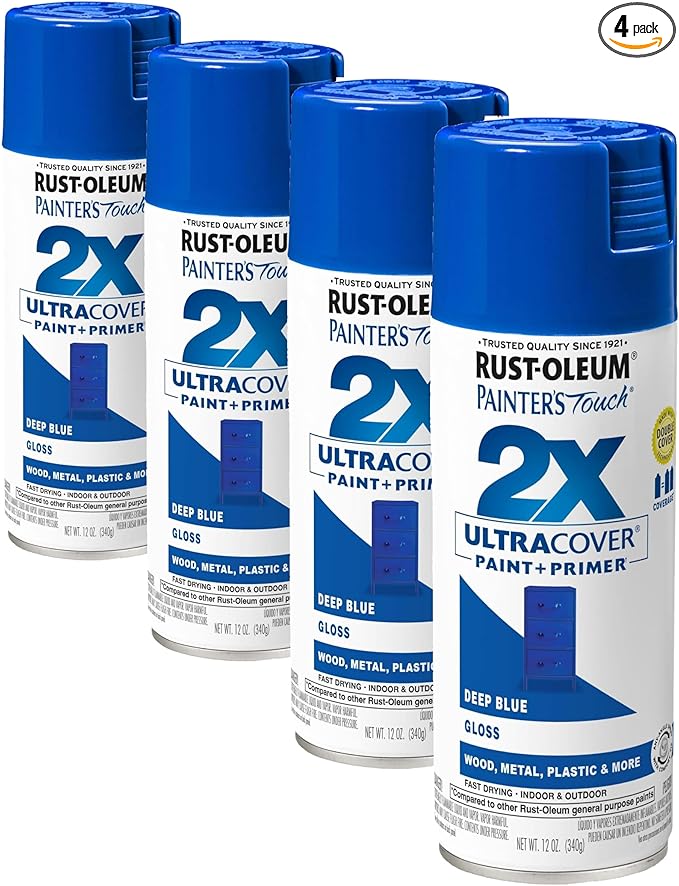 Rust-Oleum 334032 Painter's Touch 2X Ultra Cover Spray Paint, 12 oz, Gloss Deep Blue (Pack of 4)