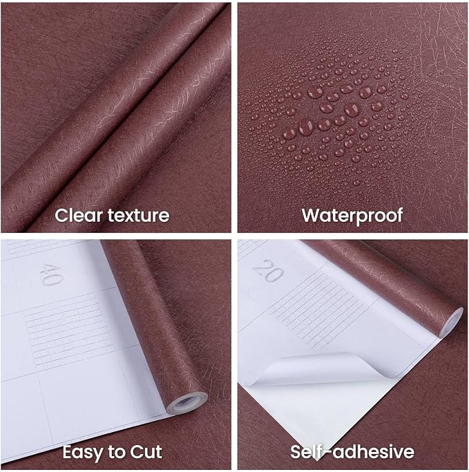 Dark Red Peel and Stick Self Adhesive Wallpaper Countertop Contact Paper | Burgundy Removable Waterproof Bathroom 15.7" X 393.7" Kitchen Vinyl Wrap for Cabinet Countertops Wall Counter Top Paper