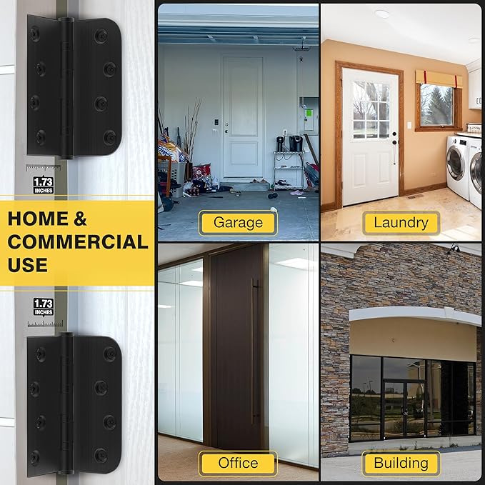 KOLET Ball Bearing Door Hinges, 4 x 4 Inches Black Door Hinges, Heavy Duty Stainless Steel Hinges, Square and 5/8'' Radius Corner, Smooth and Quiet, Non Removable Pin, Matte Black, 12 Pack