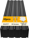 10 pcs Metal Roofing Panels - Corrugated Galvanized Roof Panels L41.34x W17.72 Inch, Waterproof Tin Roof Sheets for Garages,Sheds, Stables and Mobile Homes, Includes Screws(Black,L41.34''-10)