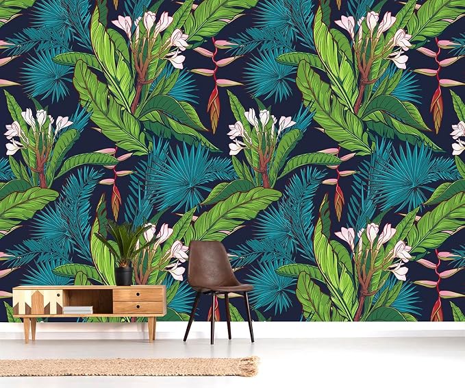 YQWDMX - Tropical Jungle Peel and Stick Wallpaper Green Leaves self-Adhesive Mural for Bedroom ZY13 L