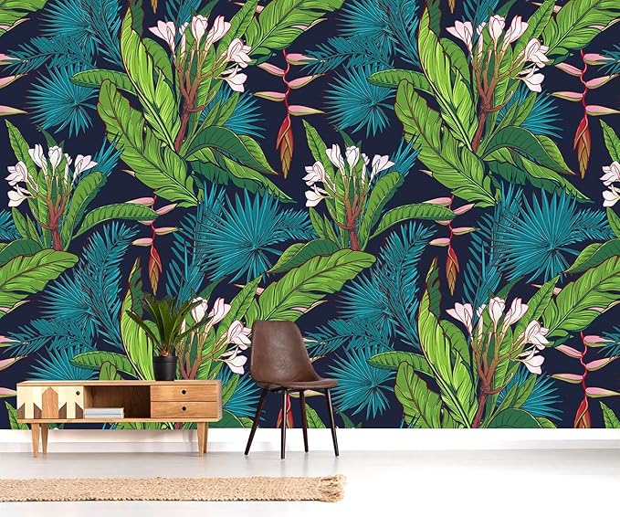 YQWDMX - Tropical Jungle Peel and Stick Wallpaper Green Leaves self-Adhesive Mural for Bedroom ZY13 S