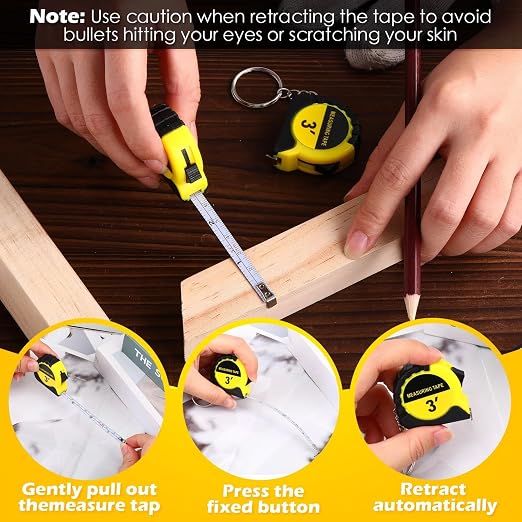 Kanayu 30 Pcs Mini Tape Measure Keychains 3 ft Small Retractable Measuring Tape Bulk with Lock Steel Easy Read Pocket for Birthday Party Favors Daily Use (Yellow)