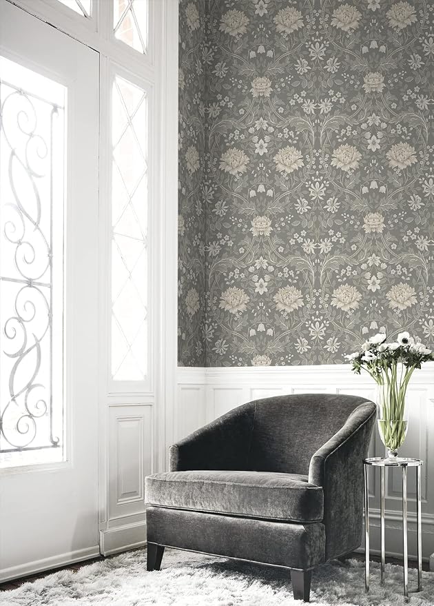 NextWall Honeysuckle Trail Floral Peel and Stick Wallpaper (Daydream Grey)