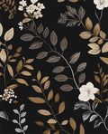 Floral Leaf Vintage Wallpaper Peel and Stick 17.5"x393", Black Gold | Self Adhesive/Removable/Waterproof/Thick Vinyl Contact Paper for Bathroom Bedroom Shelf Cabinet Drawer,Prepasted,Easy Peel