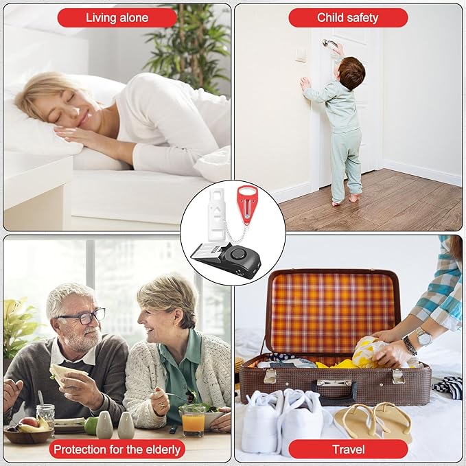 Portable Door Lock & Door Stop Alarm Set, Dual Protection for Privacy and Safety in Home Door Lock Kit, Door Alarm with 120dB Siren for Travel, Hotel, Apartment, College, Home