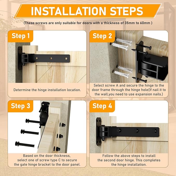 Heavy Duty Gate Hinges, 900 Lbs Capacity and Built-in Ball Bearings, 13" Bolt-On or Weld-On Hinges, 180° One-Way Open Gate Hinges for Wooden/Metal Gates,Garden Gates, Fence, Sheds (Matte Black)
