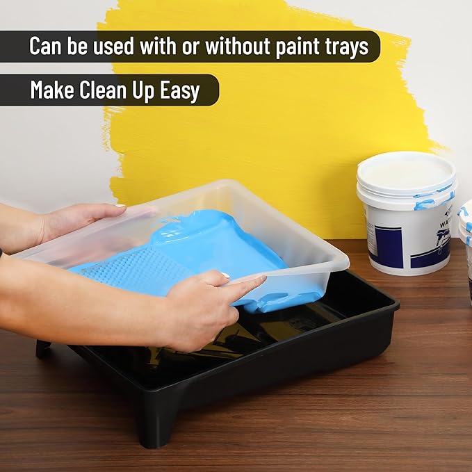 Bates- Paint Tray Set, 9-Inch, 11 pcs, Plastic Paint Tray with 10 Tray Liner, Textured Deep Capacity Disposable Paint Tray Liner, Paint Pan Liners, Paint Pans Trays, Paint Trays
