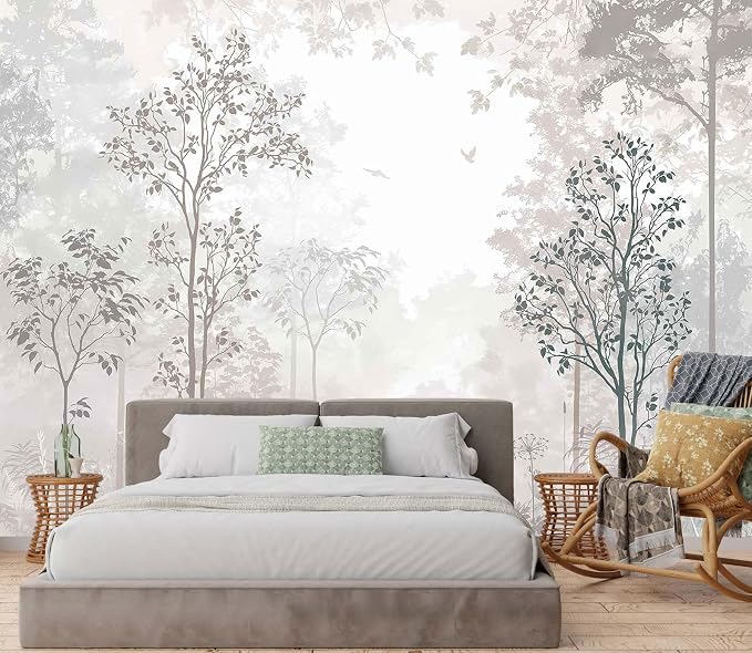 Jdayda Foggy Forest Wallpaper Mural Vintage Woodland Large | 170"x120" Not Self-Adhesive Wall Mural for Living Room Bedroom Bathroom