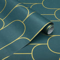 Yasinet Peel and Stick Wallpaper Green and Gold Wallpaper Dark Green Contact Paper Modern Geometric Removable Self Adhesive Wall Paper for Bedroom/Cabinet Waterproof for Bathroom Vinyl 197" x 17.3"