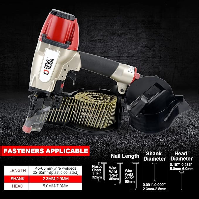 Siding Nail Gun CN565B, 15 Gauge 1-1/4-Inch to 2-1/2-Inch Pneumatic Coil Siding Nailer for Siding Sheathing Fencing Roof Decking