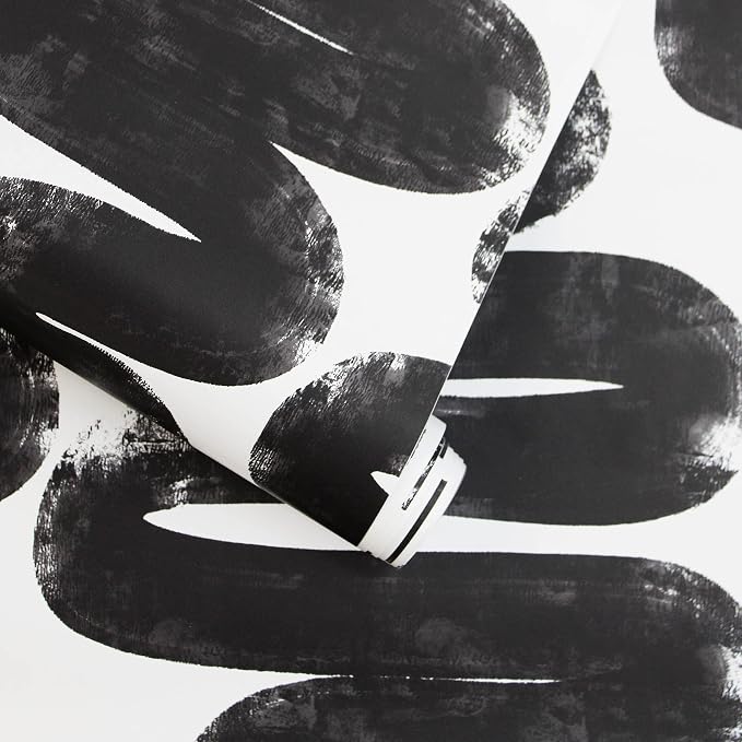 Tempaper x Bobby Berk White & Black Wiggle Room Removable Peel and Stick Wallpaper, 20.5 in X 33 ft, Made in The USA