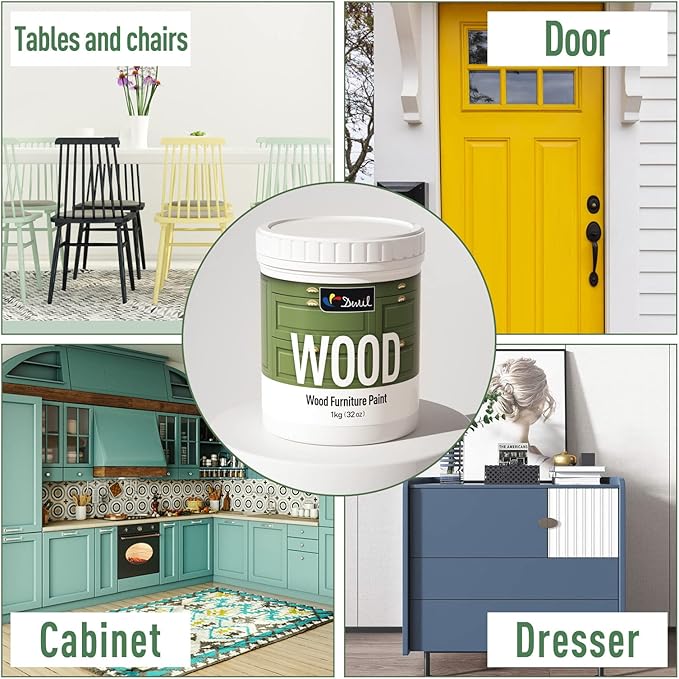 DWIL Matte Finish Furniture Paint - 32 Oz Wood Paint for Cabinets, Doors, Tables, and Dressers Refinishing - Water-Based, Non-Toxic & Odorless, Easy to Apply(Olive Green)-With Tools
