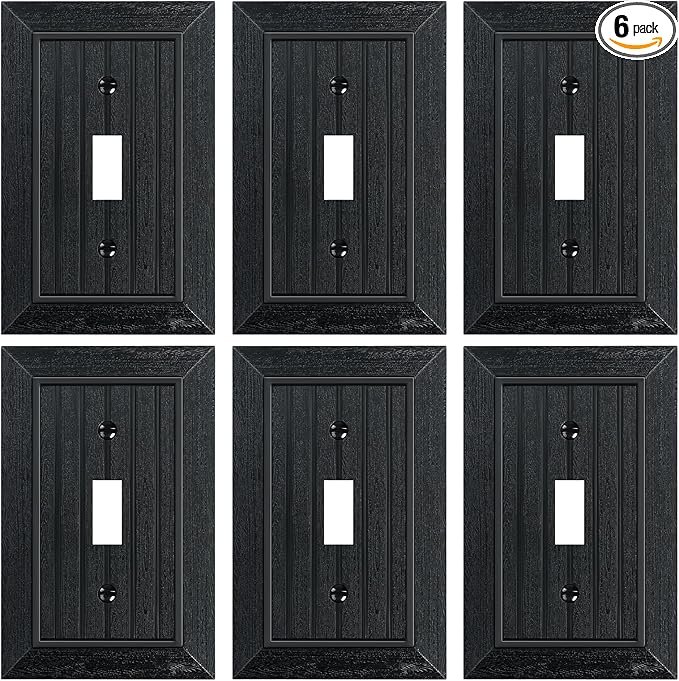 6-Pack Classic Beadboard Single Toggle Light Switch Cover Plate, Unbreakable Polycarbonate Decorative Switch Plate Covers, Matte Black 1 Gang Wall Plate