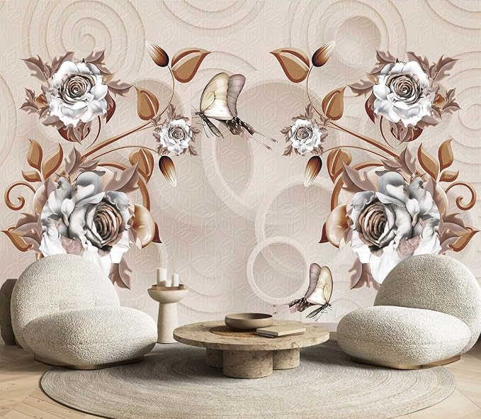Jdayda 3D Floral Wallpaper Butterfly Rose | 149"x107" Not Self-Adhesive Mural for Living Room Bedroom Tv Background