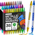 ARTISTRO 36 Metallic Precision Dual-Tip Acrylic Paint Markers – Paint Pens Set with Dot & Fine Tips for Fabric, Rock, Glass, Wood, Coloring Books – Classroom & Art Supplies Teacher Appreciation Gift