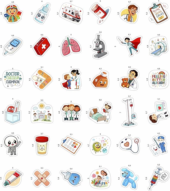 100Pcs Medical Stickers and Decals, Dorctor Stickers - Medical Party Supplies, Decoration - Gift for Women & Men