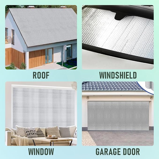 16p 24"x47" Garage Door Insulation Kit, 6mm Double Bubble Reflective Foil | For 2 Car Reflective Aluminum Foil Summer & Winter Barrier Sheets for Garage Greenhouse Attics Walls