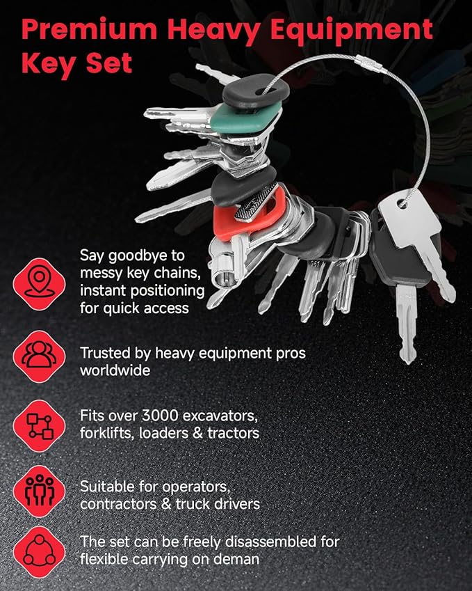 110PCS Non-Duplicate Heavy Equipment Keys Master Set Construction Ignition Key, 2 Sets of 28-Clip Marked Keychains, Operator Keys for cat John Deere Komatsu etc. Fit Excavator Forklift Tractor etc.
