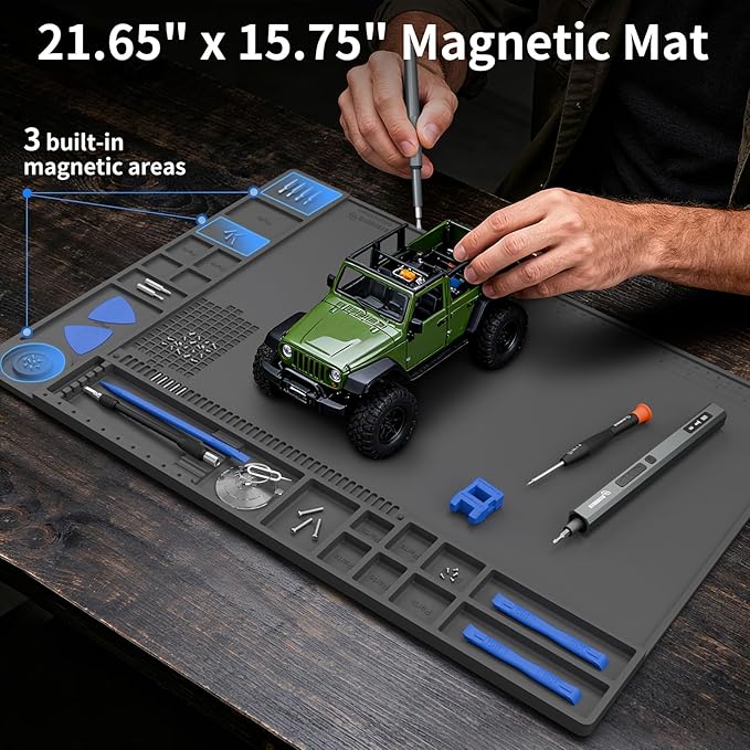 STREBITO Soldering Mat Large, Solder Mat Heat Resistant 932°F, Magnetic Mat for Screws and Tools, Solder Pad for Soldering Iron, Electronics, PC Building, Laptop, RC, Phone, Size 21.7 "x 15.8" (Grey)