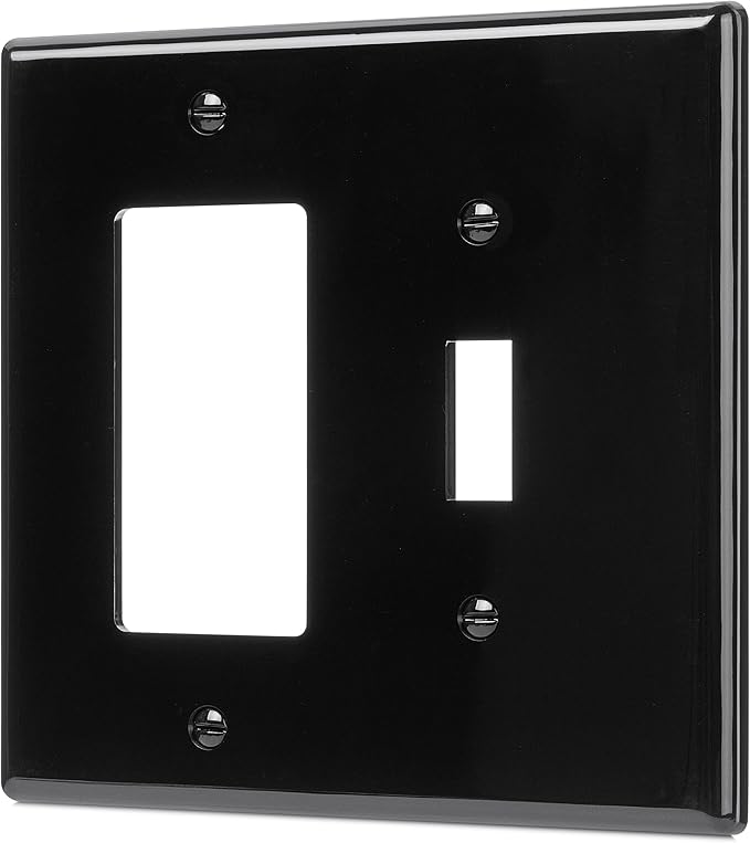 Bates- Combination Wall Plate, Toggle Switch/Decorator, Black, 4.92"x4.88"/Mid Size, 2 Gang Wall Plate