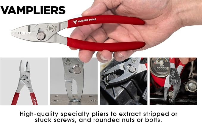 VAMPLIERS 2-PC Screw Extractor Pliers 7.5" Long Nose + 7" Slip Joint Pliers | Gift Box Set Made in Japan, Patented, High Carbon Steel, For Confined Spaces, Removes Damage Screws, Non-Slip Jaws, Gift Idea