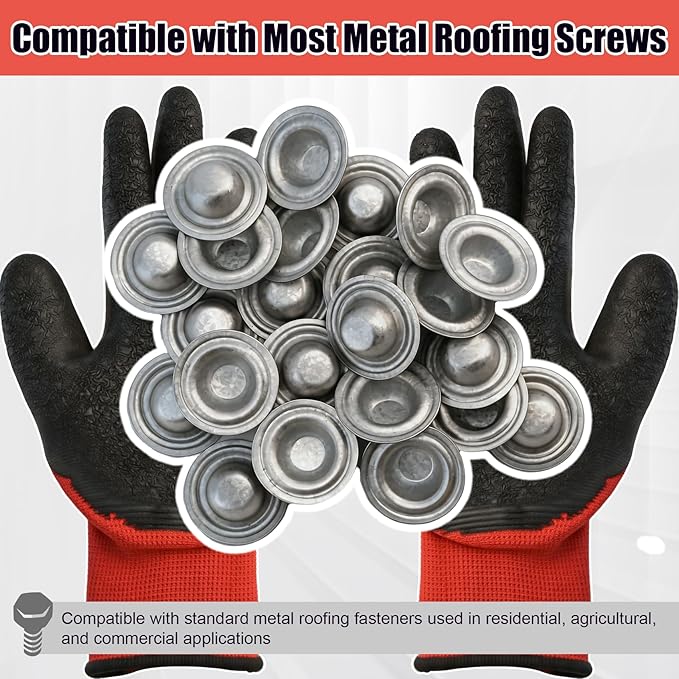 Metal Roof Screw Caps, 100 Pack Galvalume Screw Cover Caps, Rustproof & Waterproof Roofing Screw Caps, Seal Over Existing Screw Heads to Prevent Leaks, UV Resistant for Harsh Weather (with Gloves)