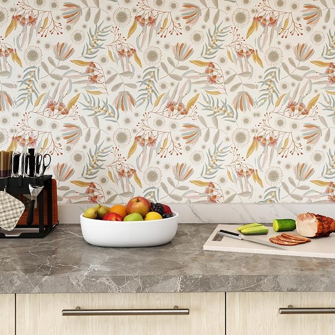 Hopepak Vintage Wallpaper Peel and Stick Floral Wallpaper Boho Floral Contact Paper Removable Self Adhesive for Living Room Bedroom Bathroom Cabinets Wall Decor Vinyl 17.3"×197"
