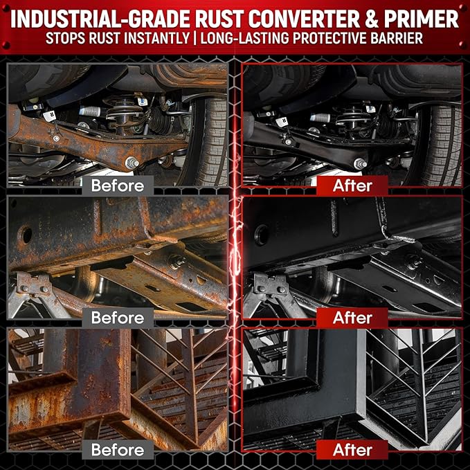 2 in 1 Rust Converter & Metal Primer 5 oz Black Rust Reformer Paint for Metal, Trailer, Truck Frame, Car Chassis, Automotive Rust Encapsulator & Inhibitor, Heat Resistance Rust Black Paint for Metal