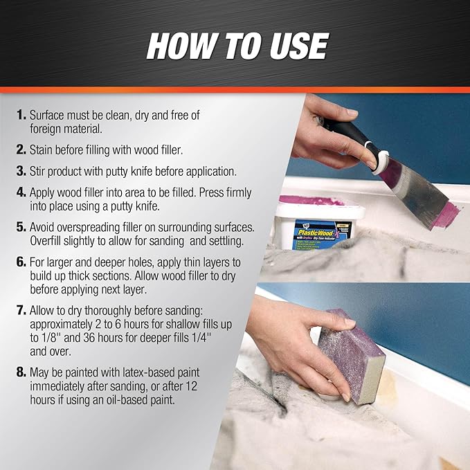 DAP Plastic Wood-X with DryDex Wood Filler, Natural, 16 Oz (7079800542) (Pack of 8)