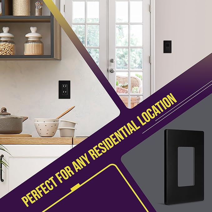 ENERLITES Screwless Decorator Wall Plates Child Safe Outlet Covers, Gloss Finish, Medium Size 1-Gang 4.88" H x 3.11" L, Unbreakable Polycarbonate Thermoplastic, SI8831M-BK-10PCS, Black