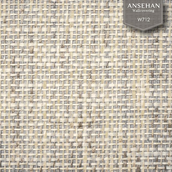 Ansehan Grasscloth Textured Wallcovering W714 Terraces Collection 36" W x 8 Yard L, Natural Modern Paper Weave, Non Prepasted Home Décor for Boho Living Sapce Feature Wall, Wheat Beige/Grey
