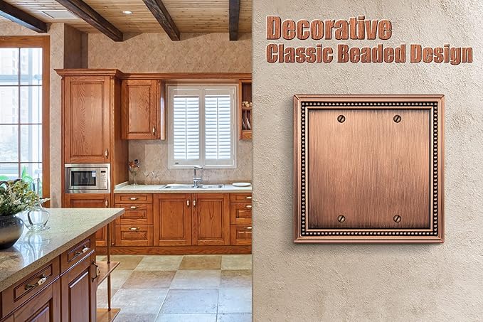 Henne Bery Sunken Pearls Heavy Duty Decorative Wall Plate Switch Plate Outlet Cover (Double Blank, Antique Copper)
