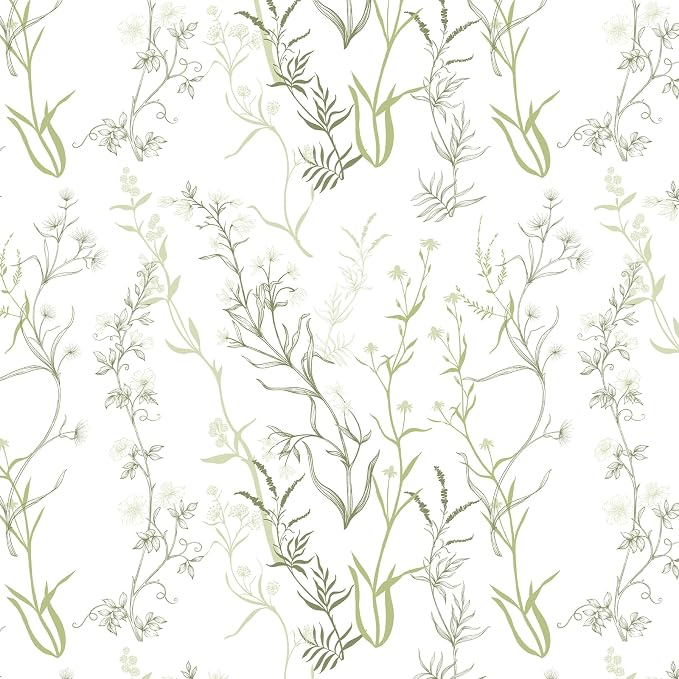 Timeet Floral Peel and Stick Wallpaper Botanical Wildflower Self Adhesive Wall Paper Removable Plant Vine Contact Paper for Living Room Bedroom Accent Decor 17.3" x 120"
