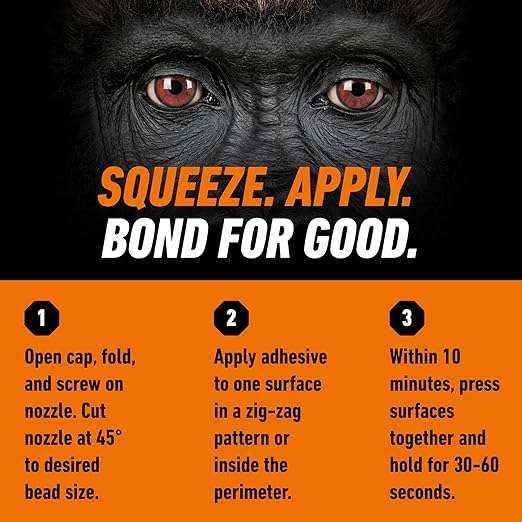 Gorilla Max Strength Construction Adhesive; Clear Glue; 7 Ounce Squeeze Tube (Pack of 1) - Gap Filling and Waterproof