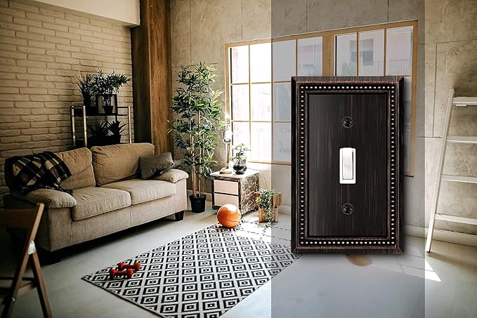 Henne Bery Sunken Pearls Heavy Duty Decorative Wall Plate Switch Plate Outlet Cover (Single Toggle, 3 Pack, Aged Bronze)