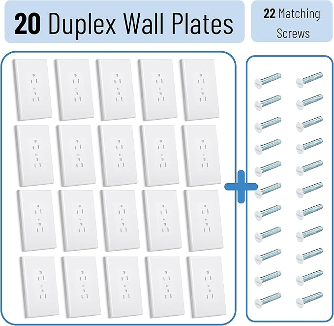 Bates- Duplex Wall Outlet Cover, 20 Pack, White Wall Plates