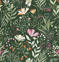 Fititem Green Floral Peel and Stick Wallpaper Boho Dark Vintage 17.3”×78.7” | Floral Self Adhesive Contact Paper Botanical Nature Removable Wildflower Wallpaper Waterproof Wallpaper for Bathroom Bedroom