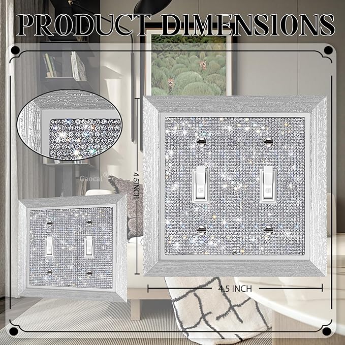 1 Pcs Shiny Rhinestones Switch Wall Plate Double Gang Toggle Imitation Wood Grain Light Switch Covers Decorator Plate Outlet Wall Plates